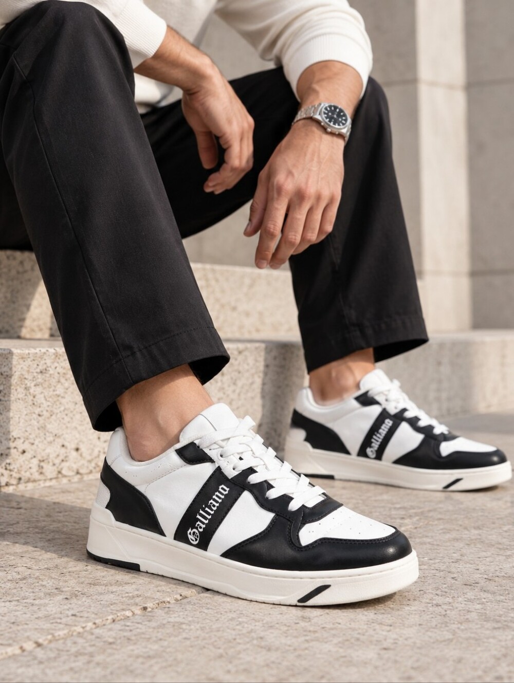John Galliano Black White Logo Sneakers Men's EU 45